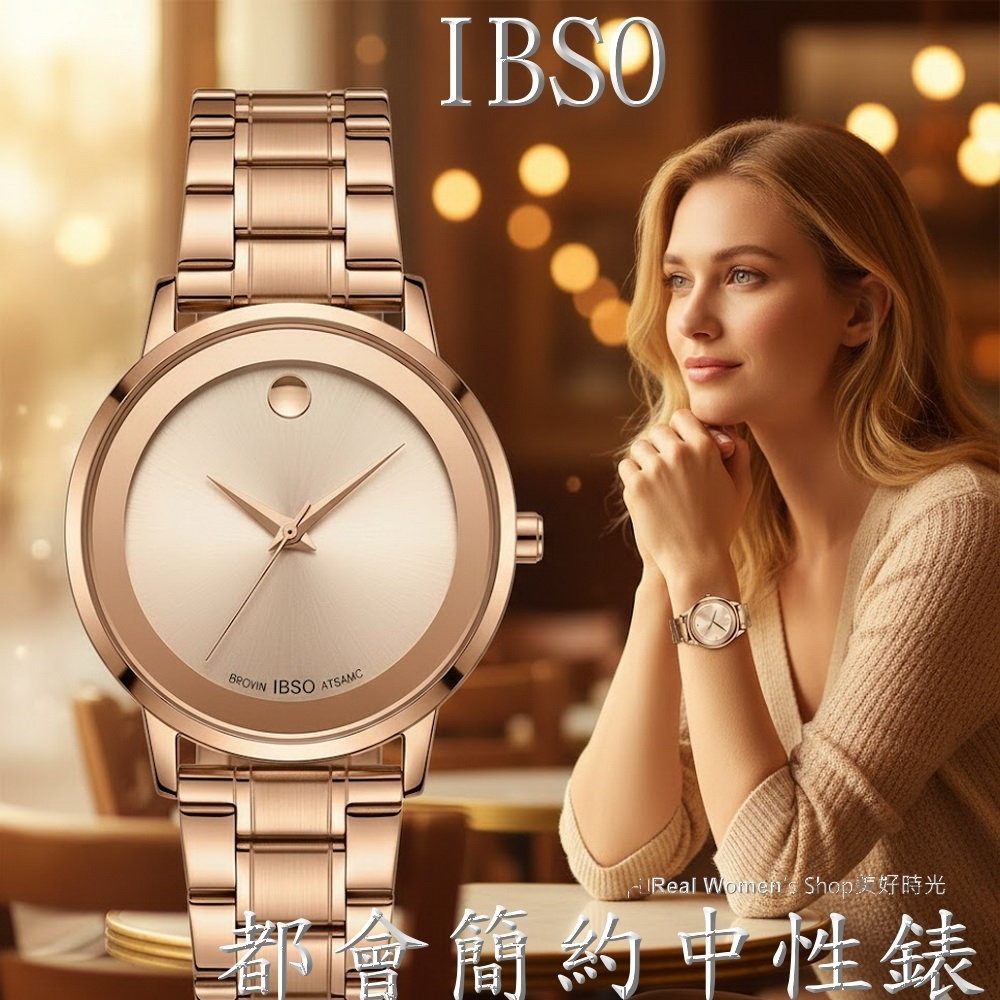 IBSO都會極簡風 玫瑰金/黑 雙色可選 不銹鋼帶 男女通用 中性錶 男錶 女錶 情侶對錶 送禮自用 時尚百搭-細節圖6