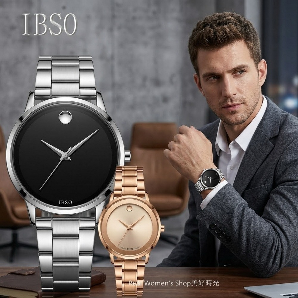 IBSO都會極簡風 玫瑰金/黑 雙色可選 不銹鋼帶 男女通用 中性錶 男錶 女錶 情侶對錶 送禮自用 時尚百搭-細節圖10