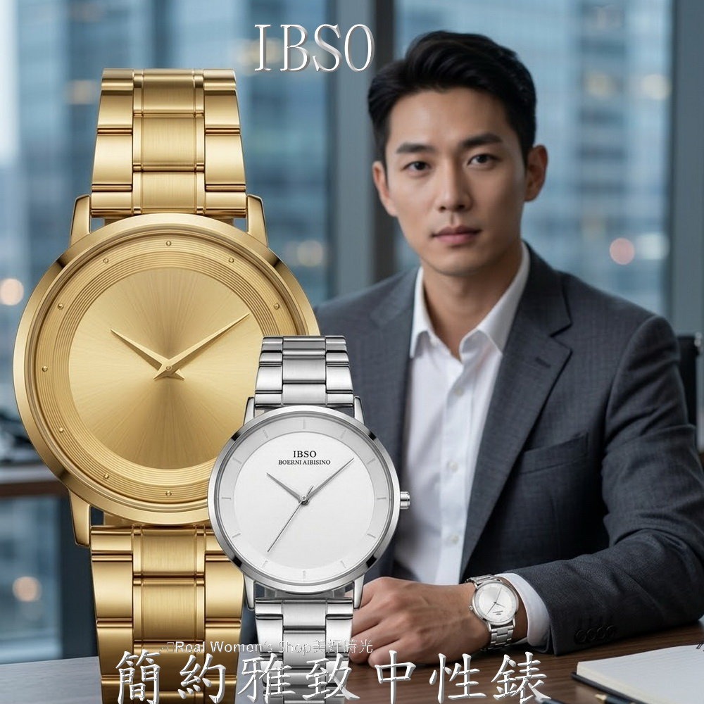 IBSO 簡約雅致中性錶 商務休閒時尚百搭 金/白 雙色可選 不銹鋼帶 男女通用  男錶 女錶 情侶對錶 送禮自用首選-細節圖2