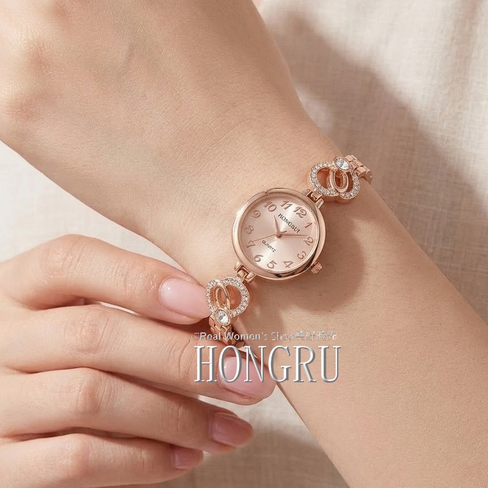 HONGRUI 玫瑰金 晶鑽愛心 氣質手鍊女錶  時尚百搭 優雅日常 送禮自用都超美-細節圖4