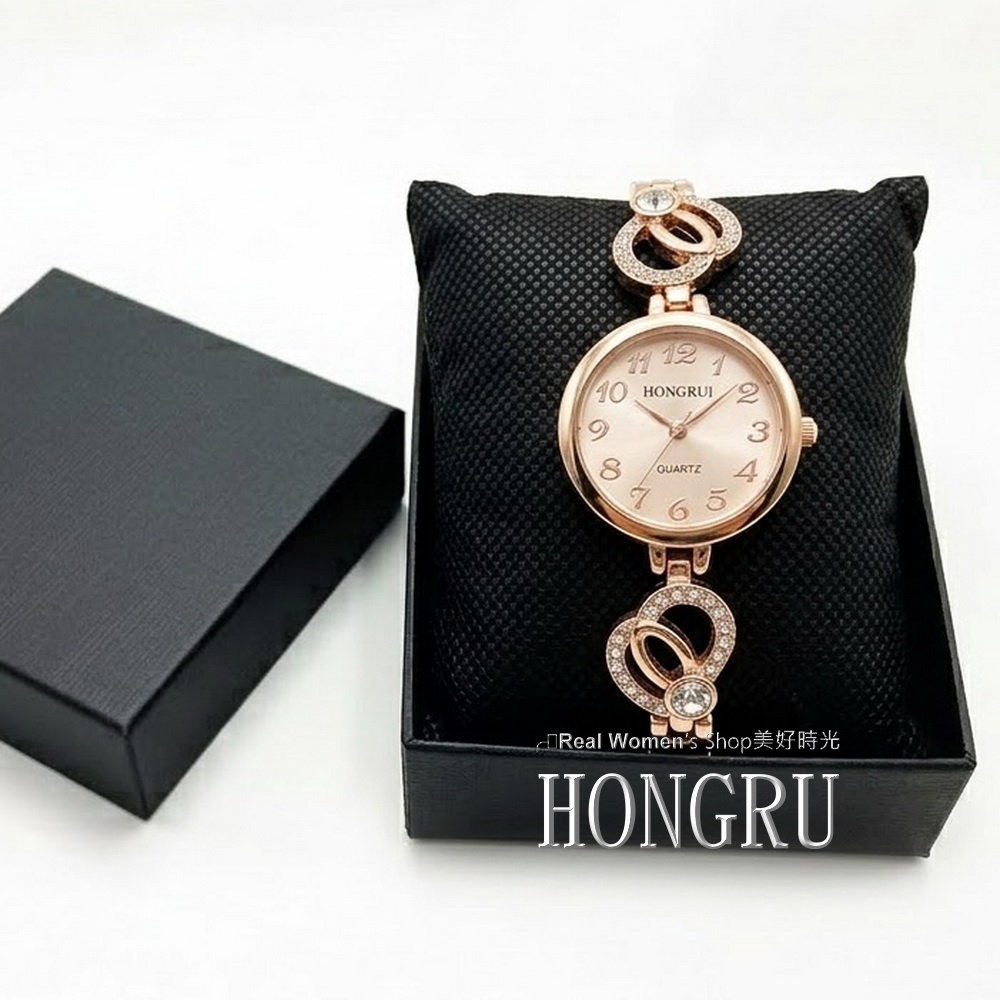 HONGRUI 玫瑰金 晶鑽愛心 氣質手鍊女錶  時尚百搭 優雅日常 送禮自用都超美-細節圖5