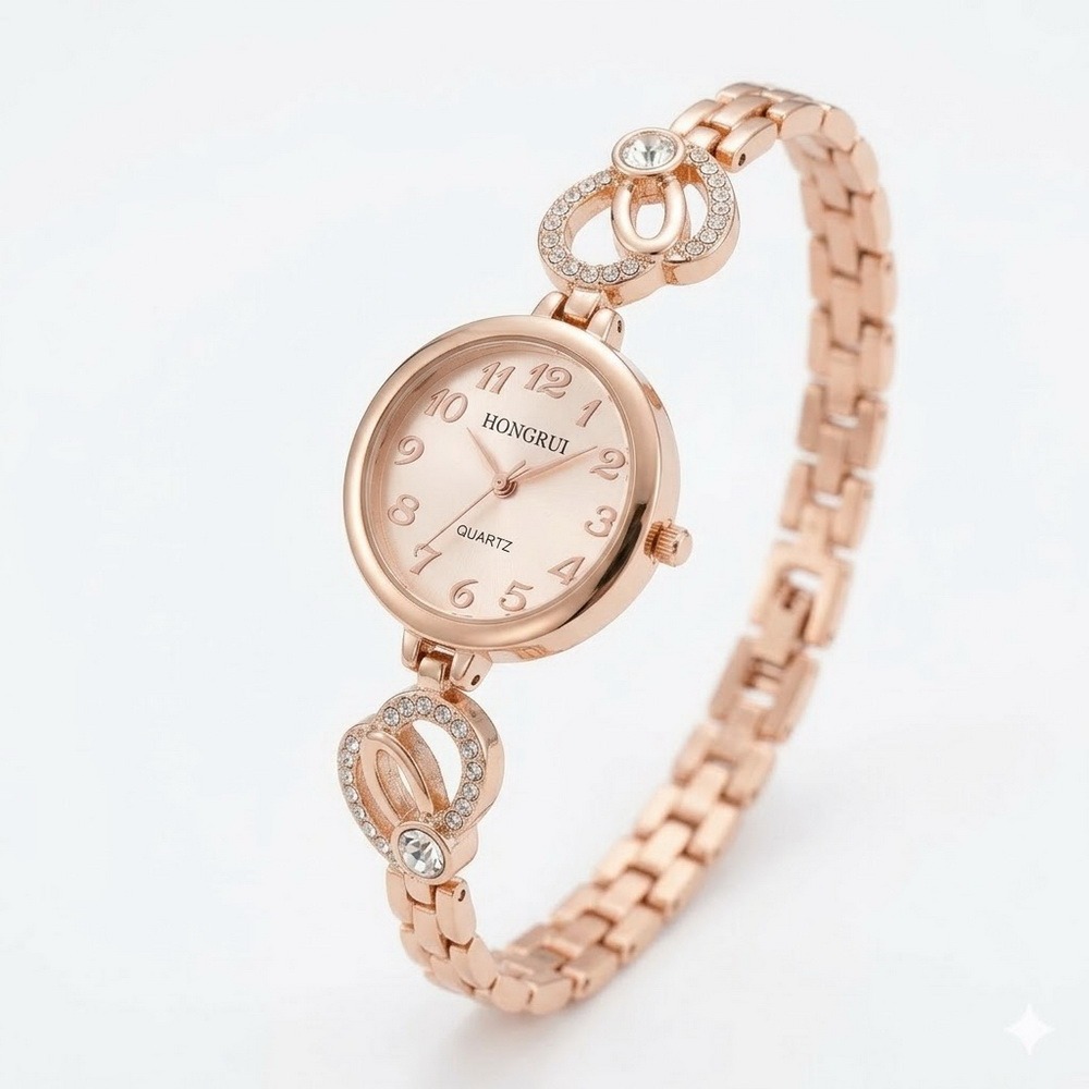 HONGRUI 玫瑰金 晶鑽愛心 氣質手鍊女錶  時尚百搭 優雅日常 送禮自用都超美-規格圖8