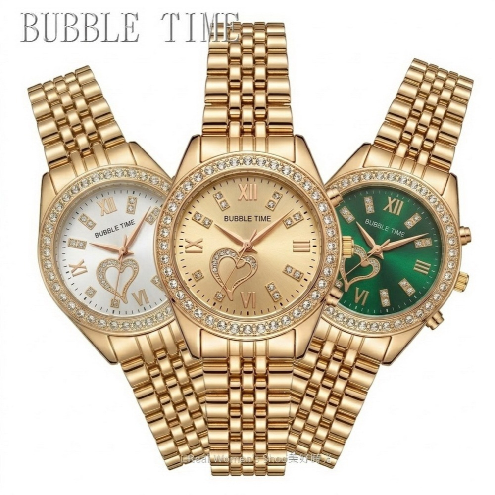 BUBBLE TIME 甜心晶鑽錶 氣質女錶 玫瑰金&銀 多種顏色 時尚百搭 優雅日常 送禮自用都超美-細節圖8