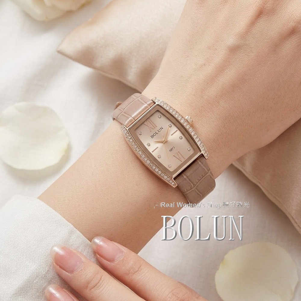 BOLUN 大酒桶錶面 晶鑽淑媛女錶 多色可選 時尚百搭 耐看高雅 氣質女神必備-細節圖9