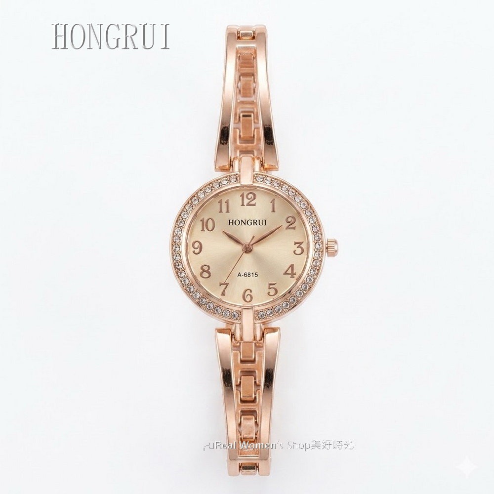 HONGRUI 玫瑰金 晶鑽手環手鍊氣質女錶 時尚百搭 是飾品也是手錶 送禮自用都超美-細節圖8