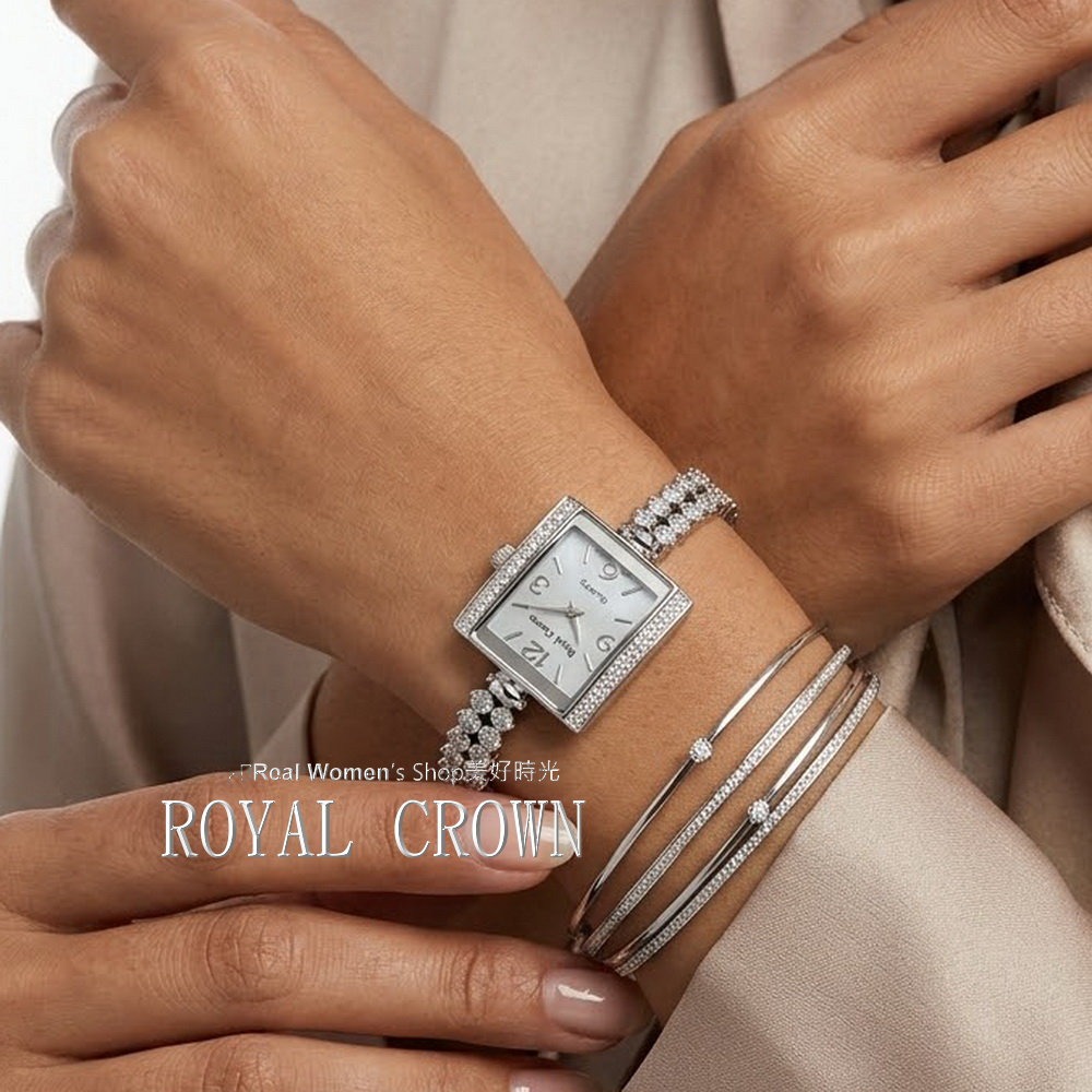 ROYAL CROWN 珍珠母貝面盤 晶鑽氣質女錶 閃耀時刻 優雅相伴 時尚百搭 送禮自用都超仙-細節圖9