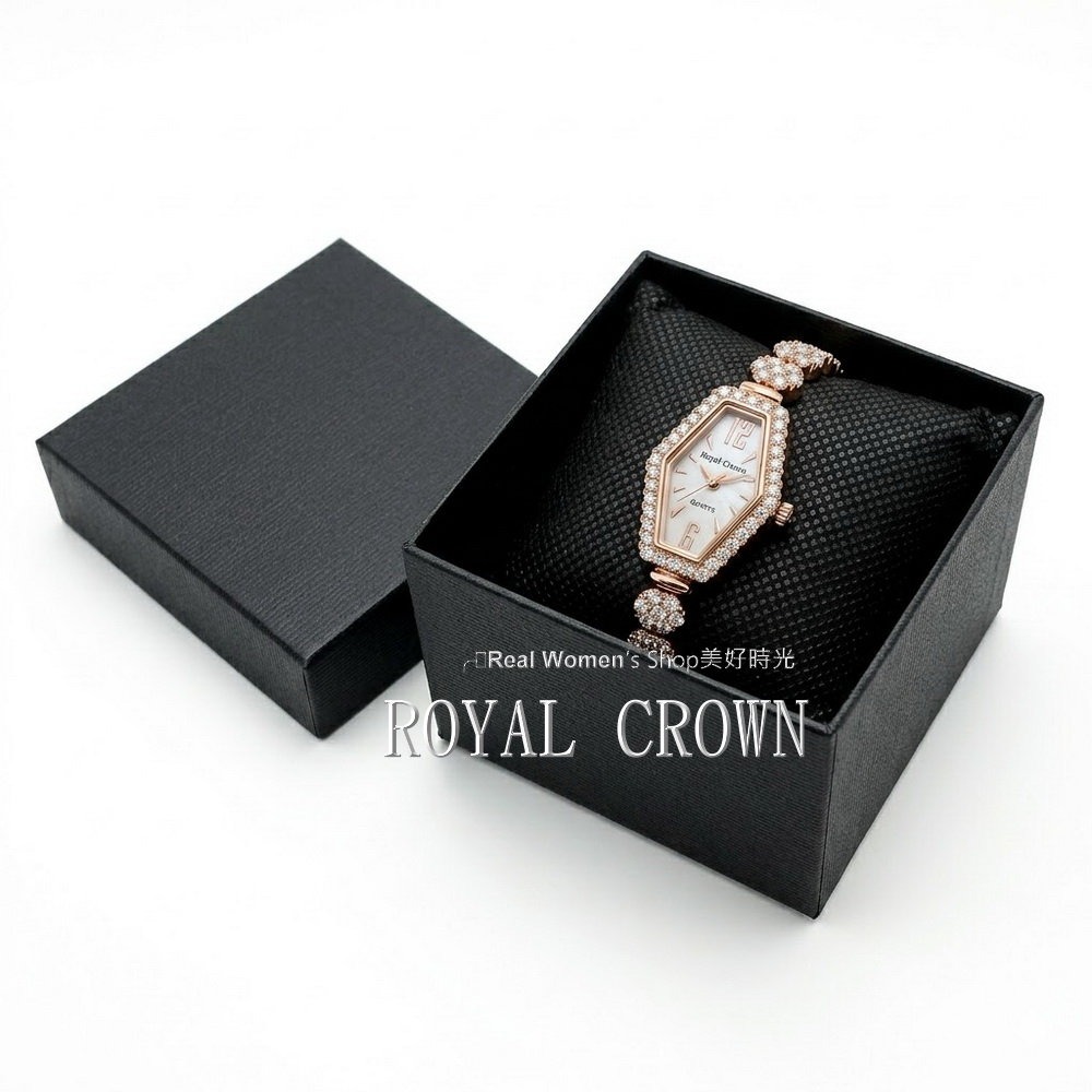 ROYAL CROWN 珍珠母貝面盤 六角形 晶鑽名媛女錶 閃耀時刻 優雅相伴 時尚百搭 送禮自用都超仙-細節圖7