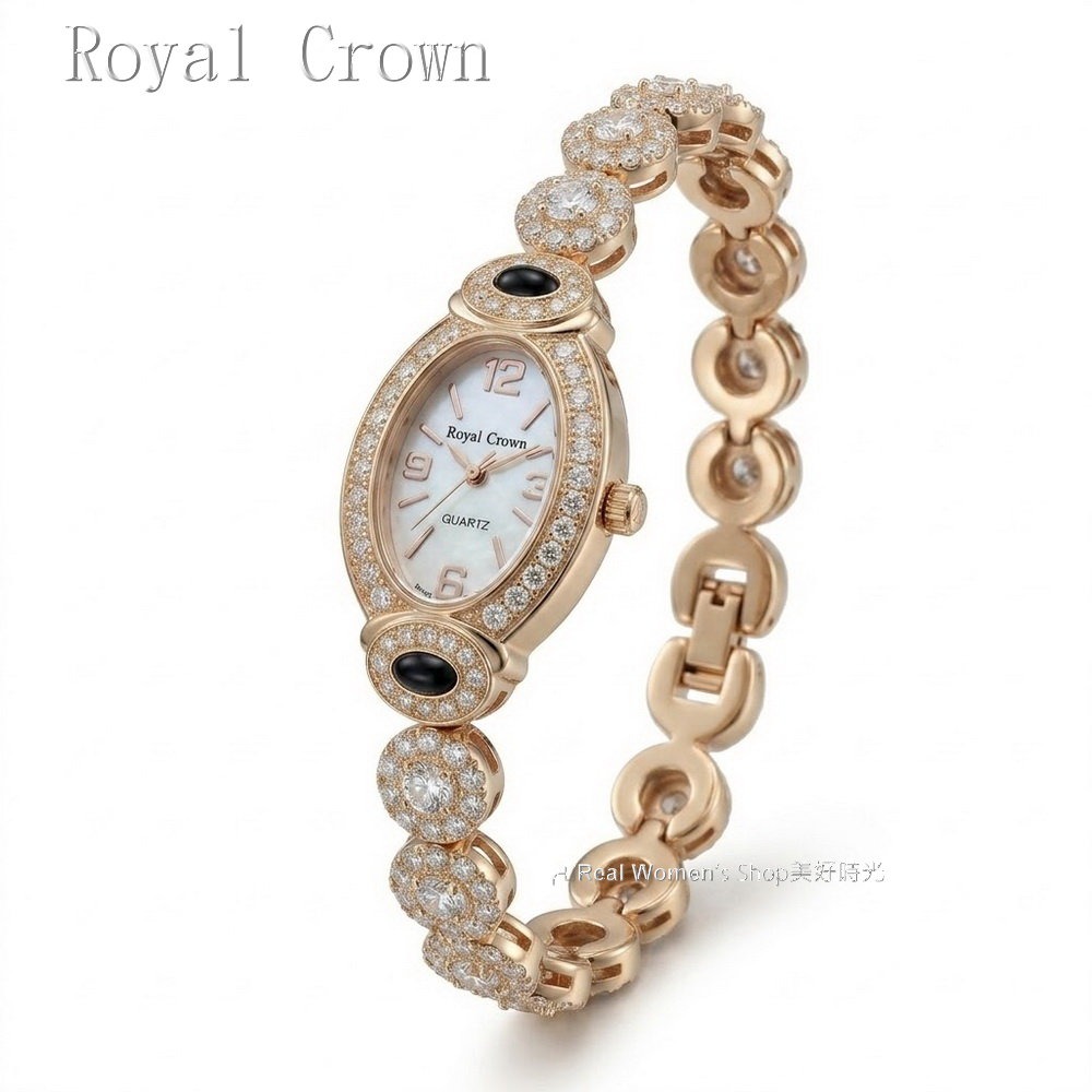 Royal Crown 閃耀時刻 珍珠母貝面盤  晶鑽珠寶錶  名媛女錶  時尚百搭 送禮自用都超仙-細節圖11