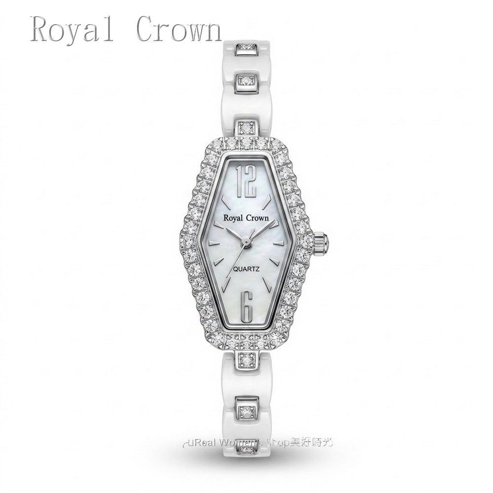 Royal Crown 閃耀時刻 珍珠母貝面盤  陶瓷晶鑽錶帶 鑽錶  名媛女錶  時尚百搭 送禮自用都超仙-規格圖10