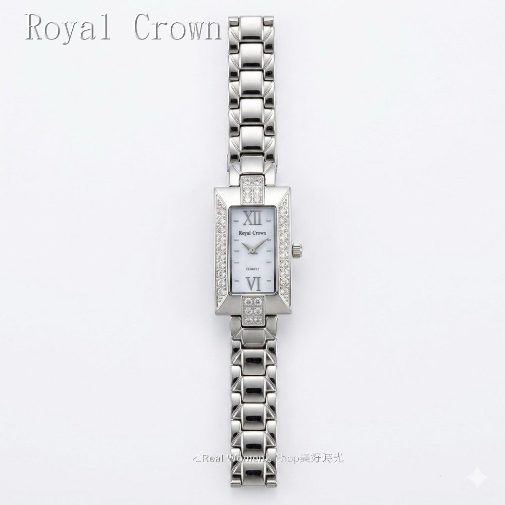Royal Crown 閃耀時刻 珍珠母貝面盤  方框晶鑽 不鏽鋼帶  名媛女錶  時尚百搭 送禮自用都超仙-細節圖5