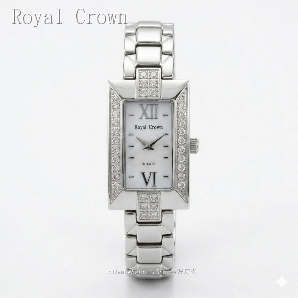 Royal Crown 閃耀時刻 珍珠母貝面盤  方框晶鑽 不鏽鋼帶  名媛女錶  時尚百搭 送禮自用都超仙-規格圖9
