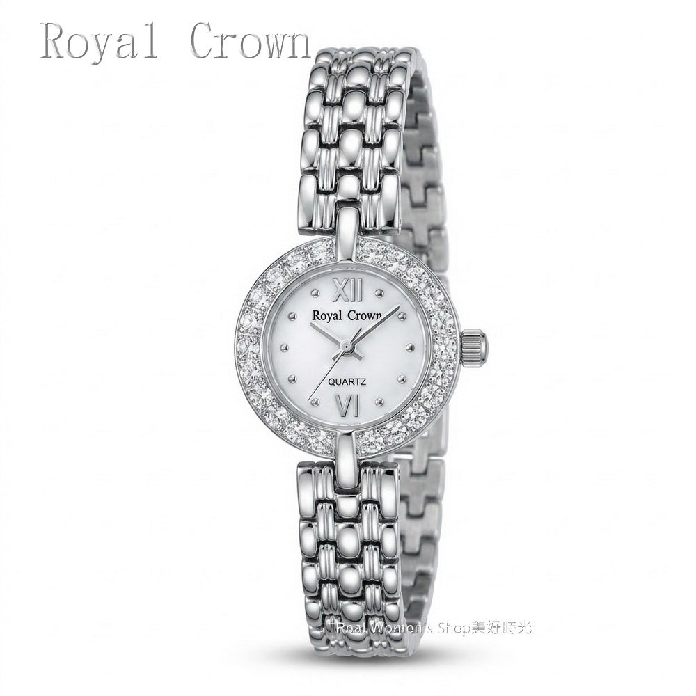 Royal Crown 閃耀時刻 珍珠母貝面盤  圓框晶鑽 不鏽鋼帶  淑媛女錶  時尚百搭 送禮自用都超仙-規格圖10