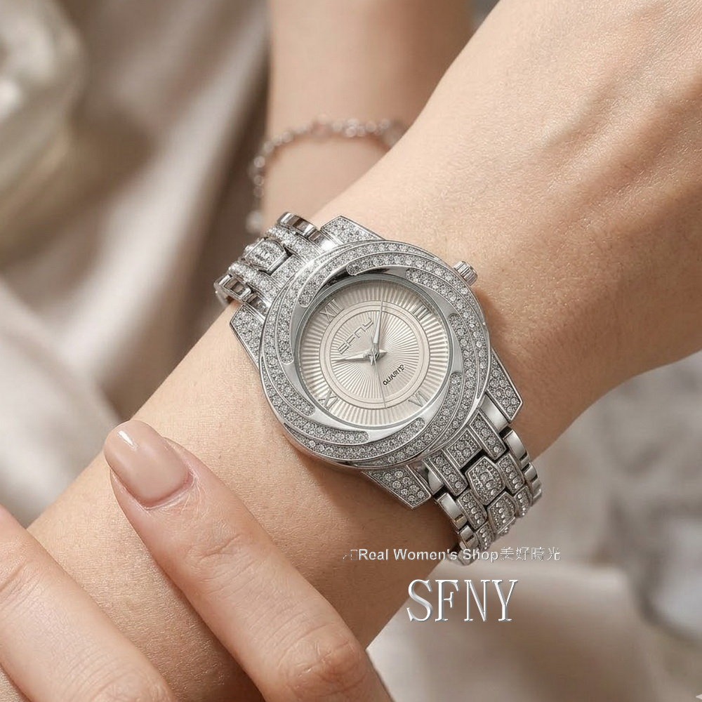 SFNY 腕間珠寶 女神款晶鑽錶 放射紋錶盤 雙色可選 名媛淑女錶 時尚百搭 送禮自用都超美-細節圖9