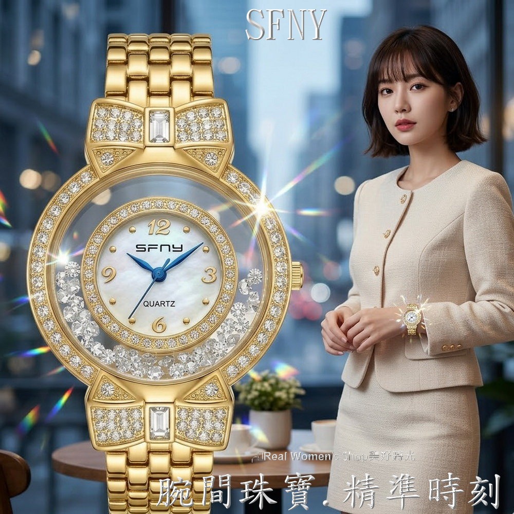 SFNY 腕間珠寶 蝴蝶結造型 流沙滾鑽 晶鑽錶  名媛淑女錶 時尚百搭 送禮自用都超美-細節圖2