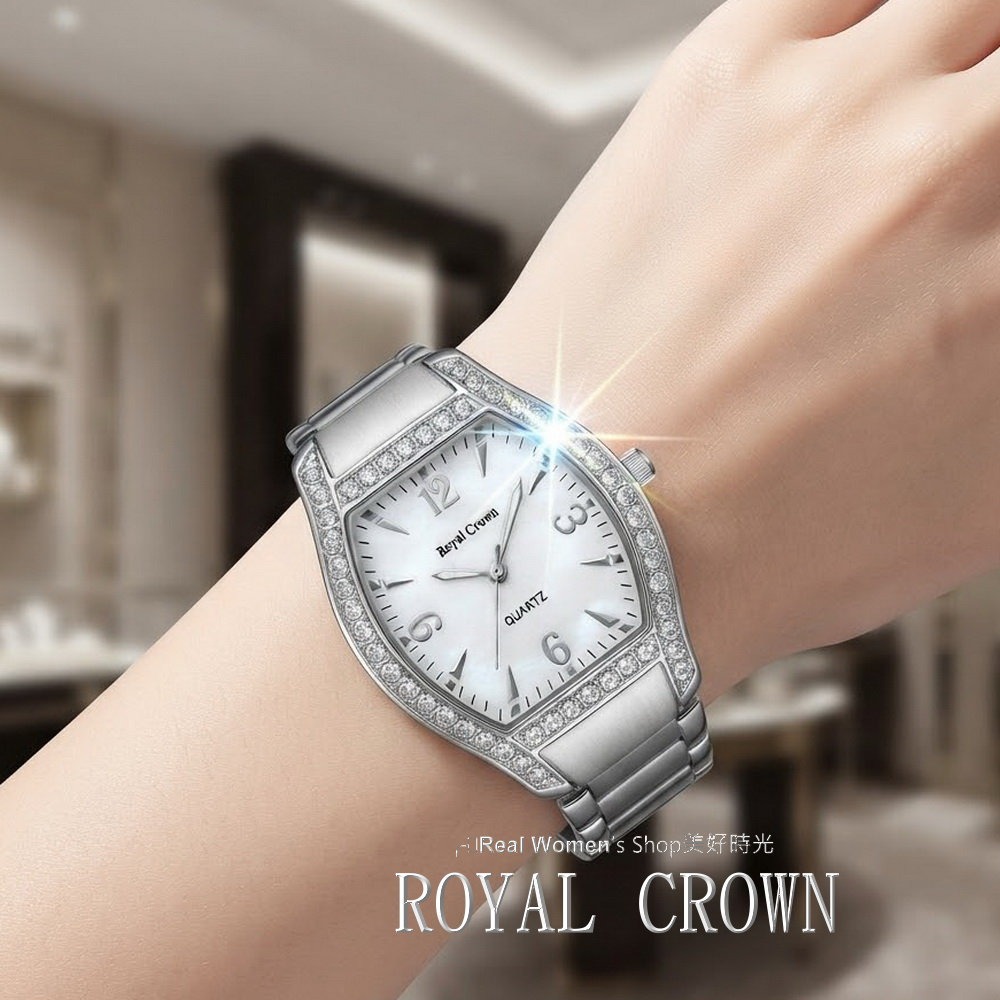 義大利 Royal Crown 精品中性錶 男女適用錶 珍珠母貝盤 酒桶鑽圈  不鏽鋼帶  時尚百搭 送禮自用都超值-細節圖6