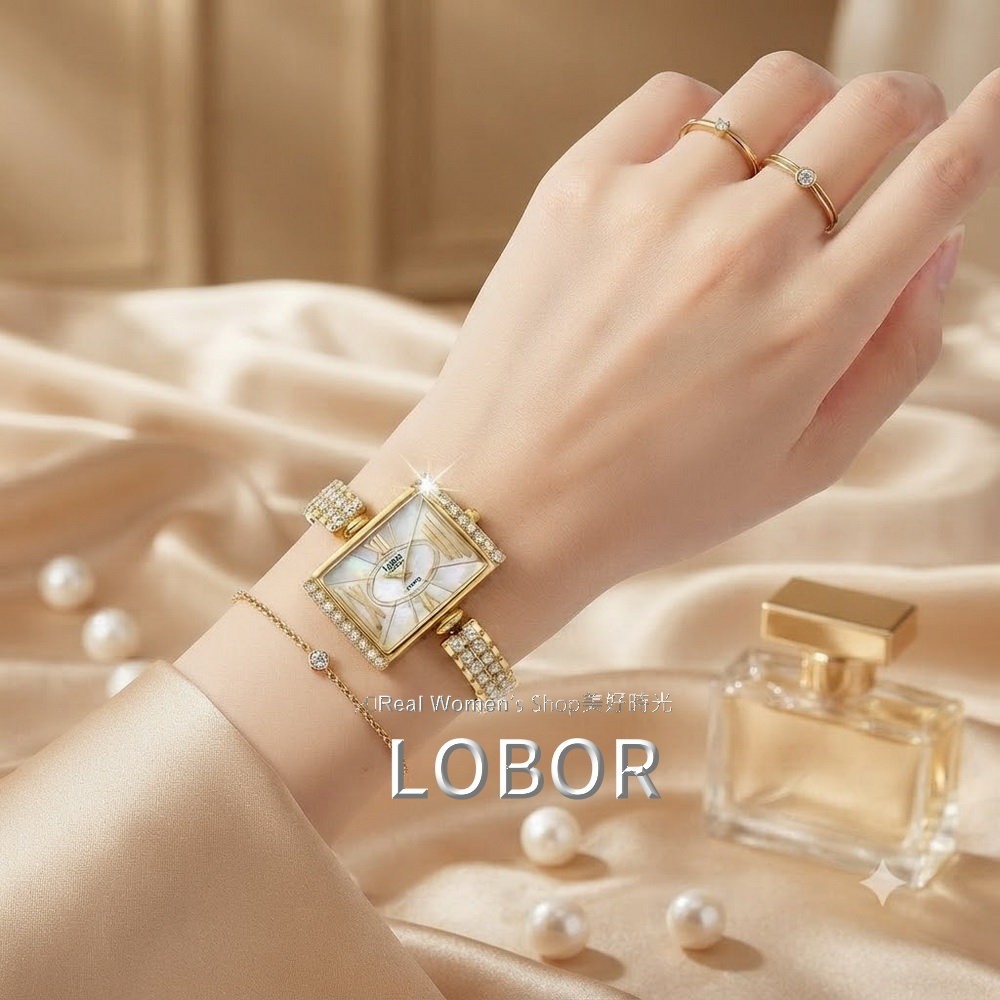 LOBOR 玫瑰金 鑽鍊晶鑽名媛女錶 日本機芯 珍珠母貝面盤 時尚百搭 送禮自用都超仙-細節圖9