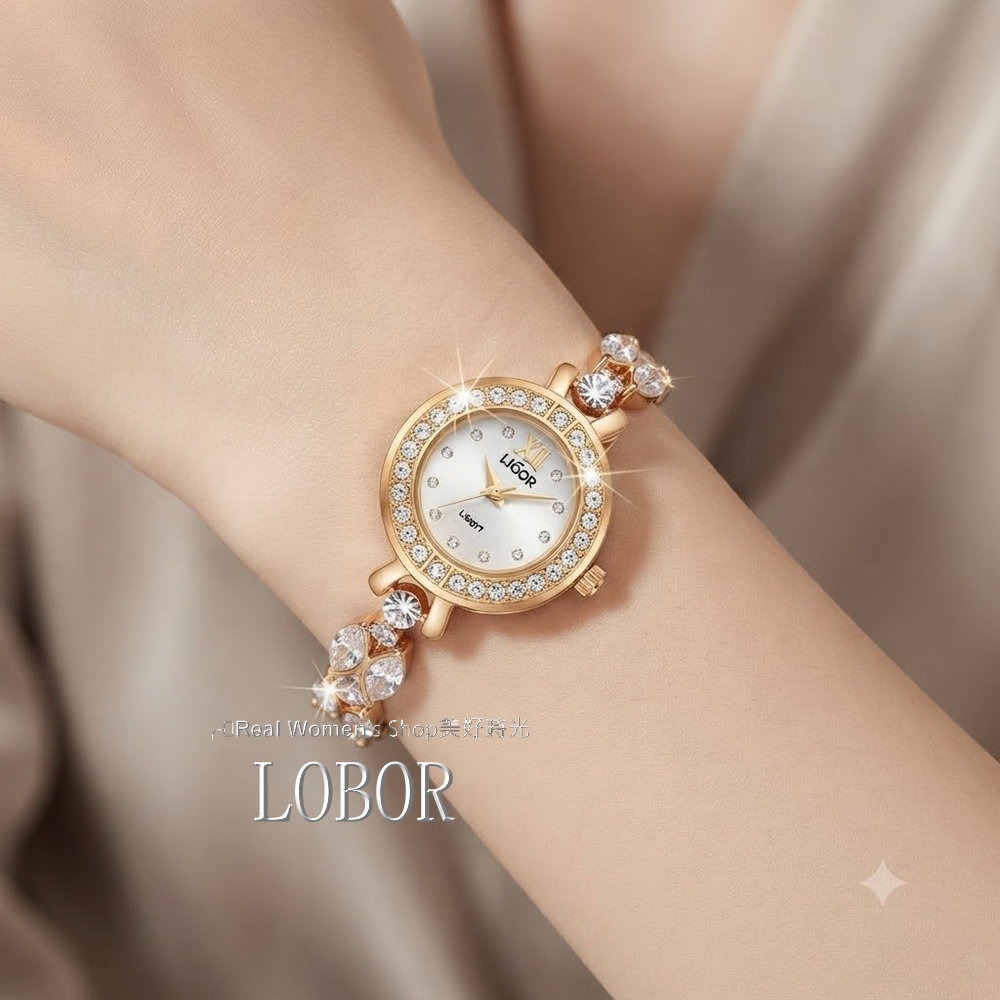 LOBOR 玫瑰金 晶鑽手鍊 淑媛女錶 日本機芯 珍珠母貝面盤 時尚百搭 送禮自用都超仙-細節圖10