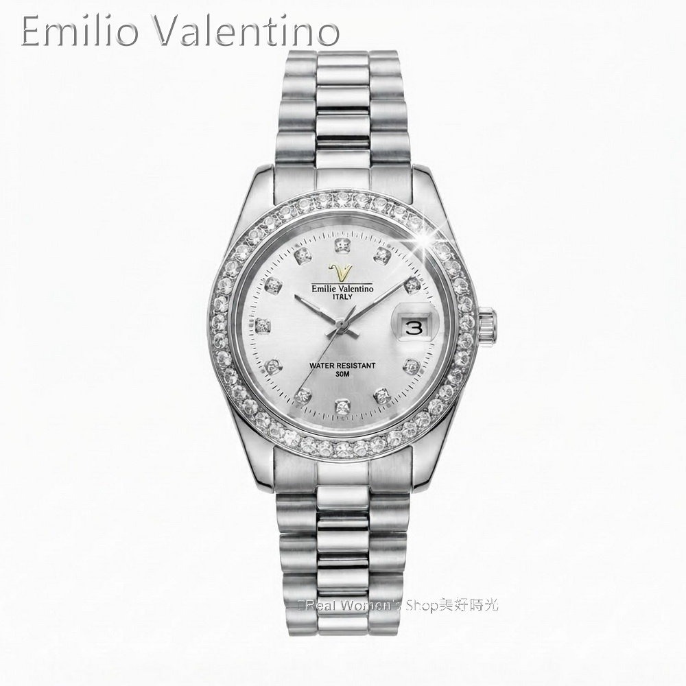 義大利Emilio Valentino范倫鐵諾 復古經典晶鑽女錶 日期 50M防水 時尚百搭 送禮自用皆出色-細節圖6