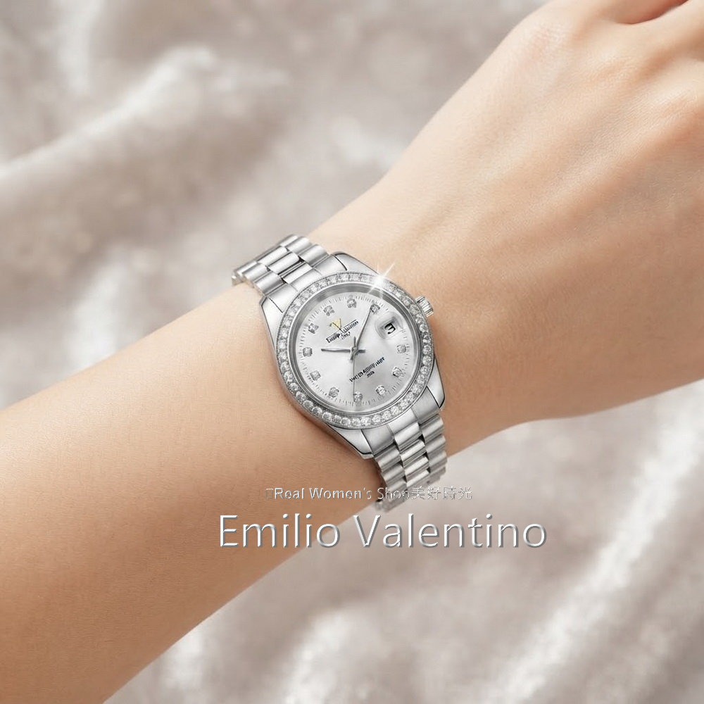 義大利Emilio Valentino范倫鐵諾 復古經典晶鑽女錶 日期 50M防水 時尚百搭 送禮自用皆出色-細節圖7