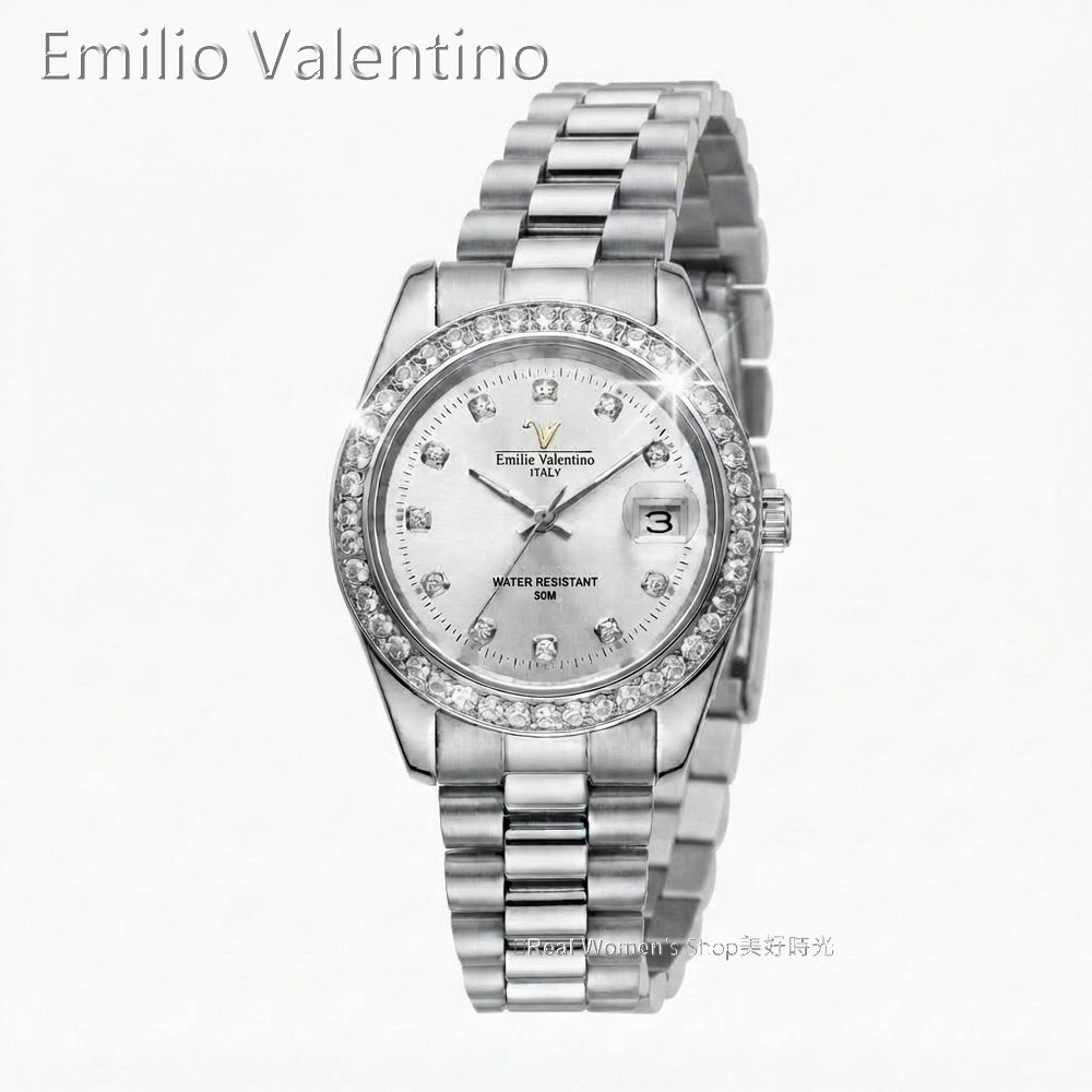 義大利Emilio Valentino范倫鐵諾 復古經典晶鑽女錶 日期 50M防水 時尚百搭 送禮自用皆出色-細節圖8