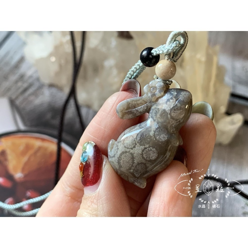 珊瑚玉仰望兔兔項鍊2402-細節圖6