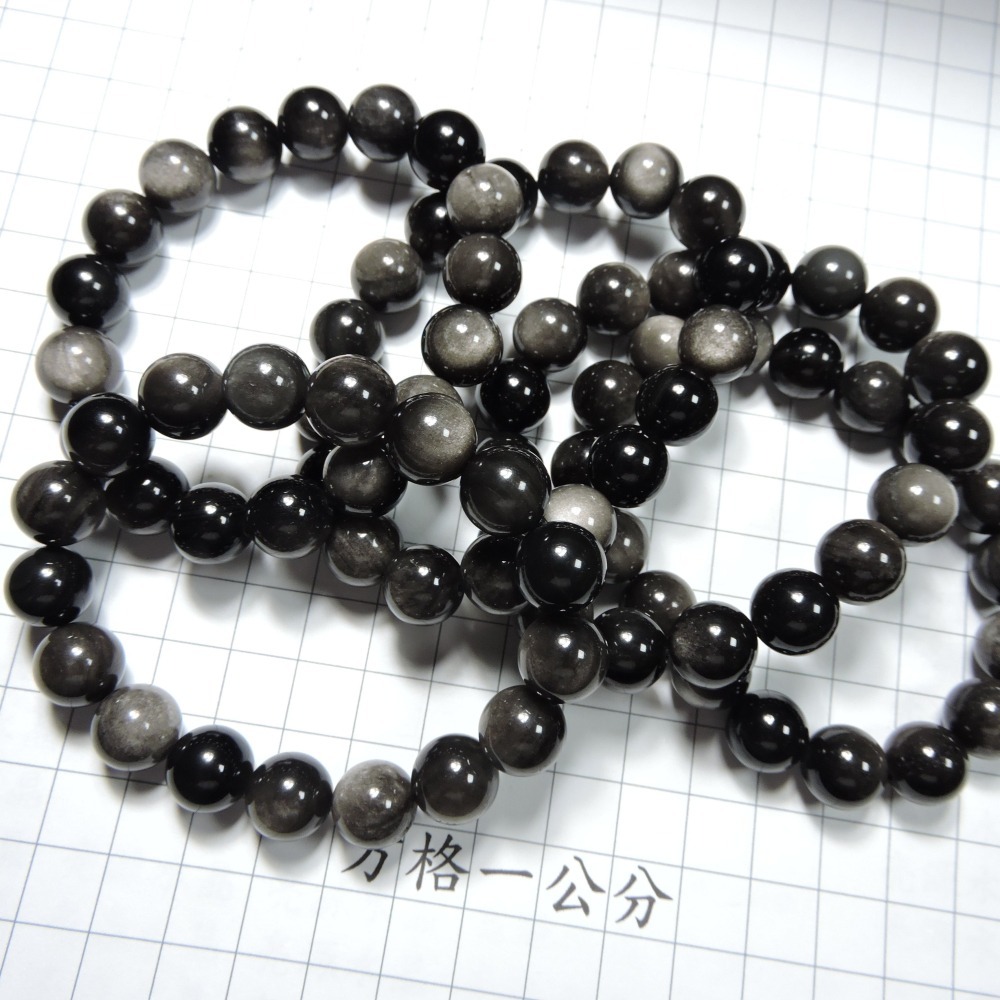 高品銀曜石手珠~銀砂黑曜石手珠-細節圖8