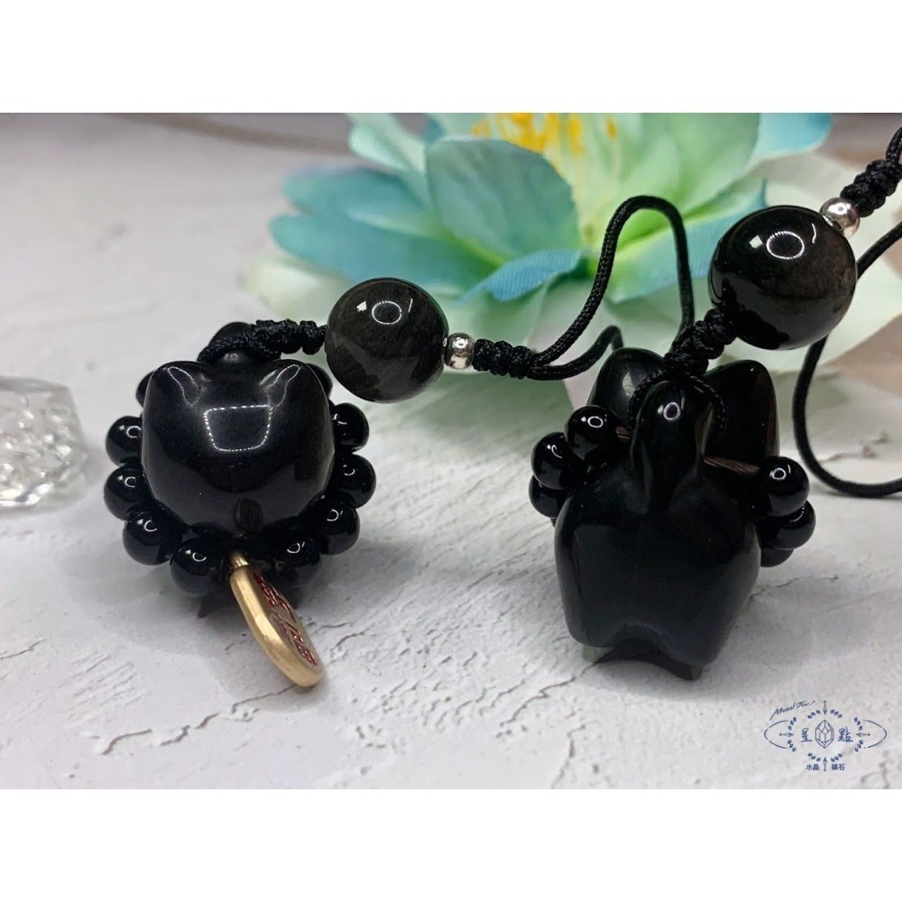 招財銀曜小貓貓~銀曜石小貓吊飾-細節圖3
