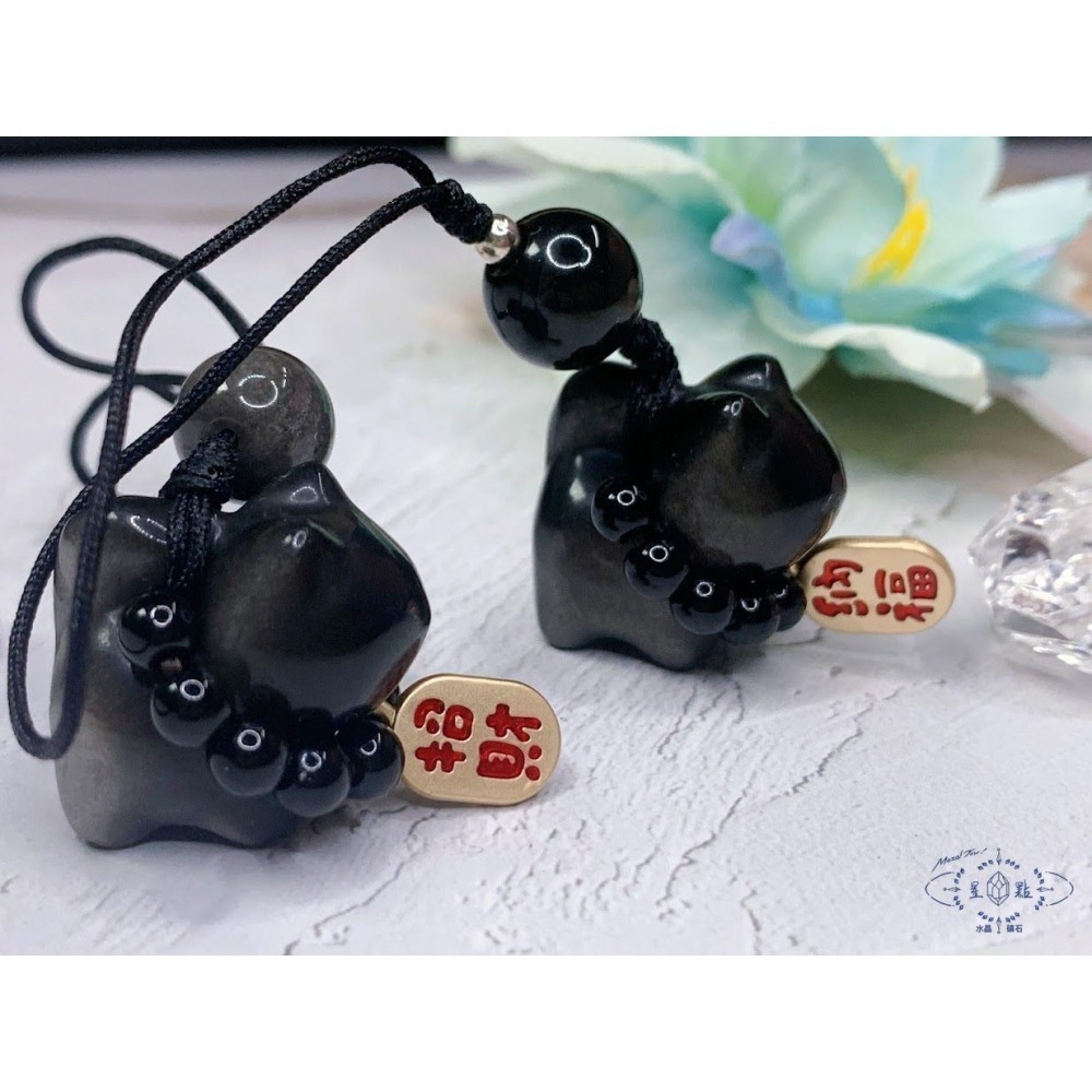 招財銀曜小貓貓~銀曜石小貓吊飾-細節圖4