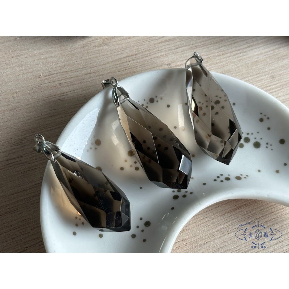 茶墨晶靈擺墜~切割型水滴墜-細節圖2