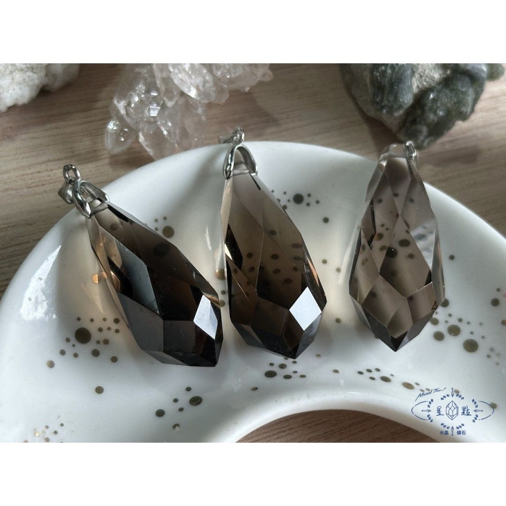 茶墨晶靈擺墜~切割型水滴墜-細節圖3