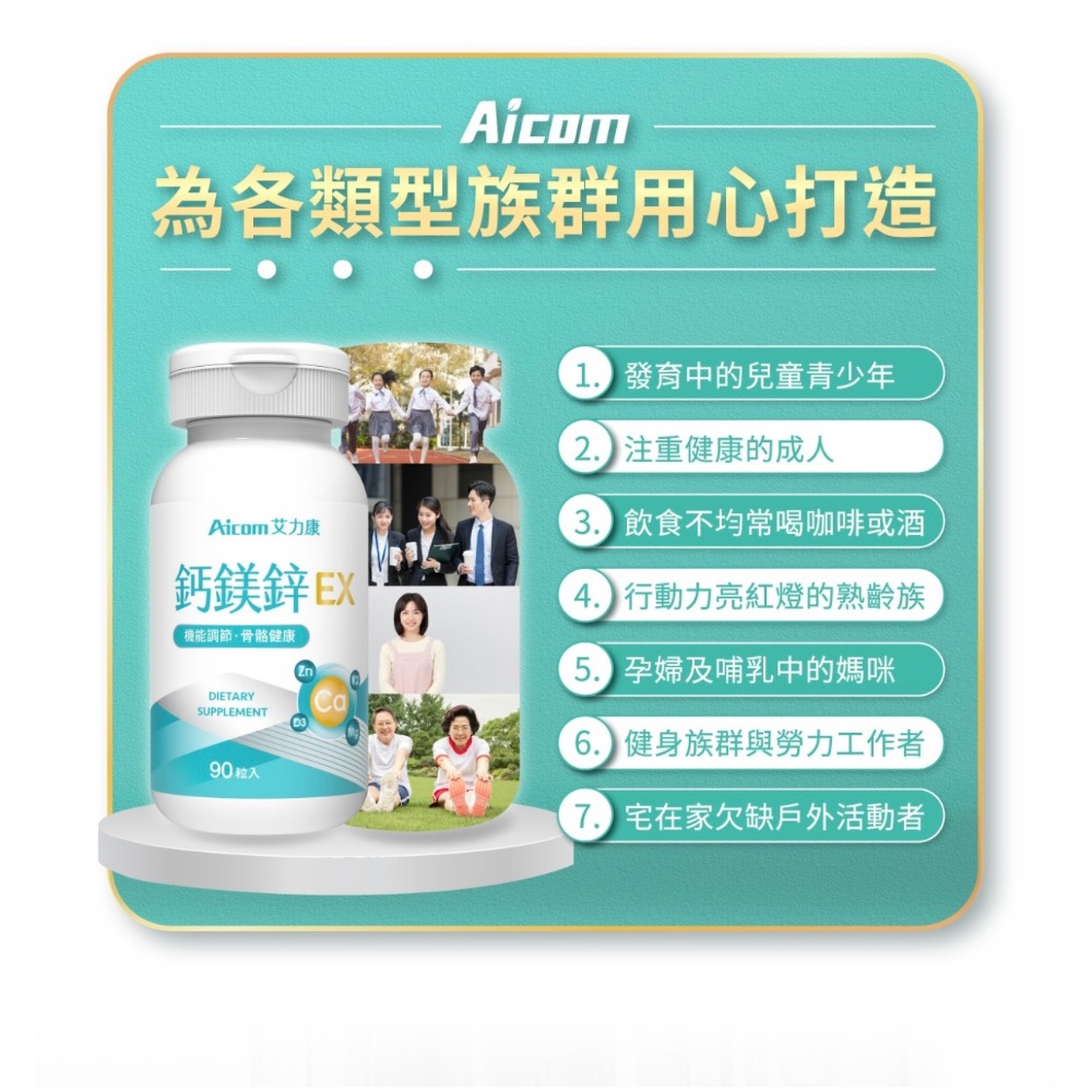 Aicom 艾力康 鈣鎂鋅 升級加強版 90粒-細節圖4