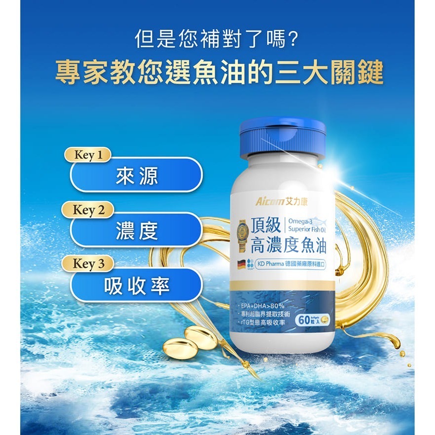 Aicom 艾力康 德國 頂級高濃度魚油 EPA+DHA 高濃度  60粒入-細節圖3