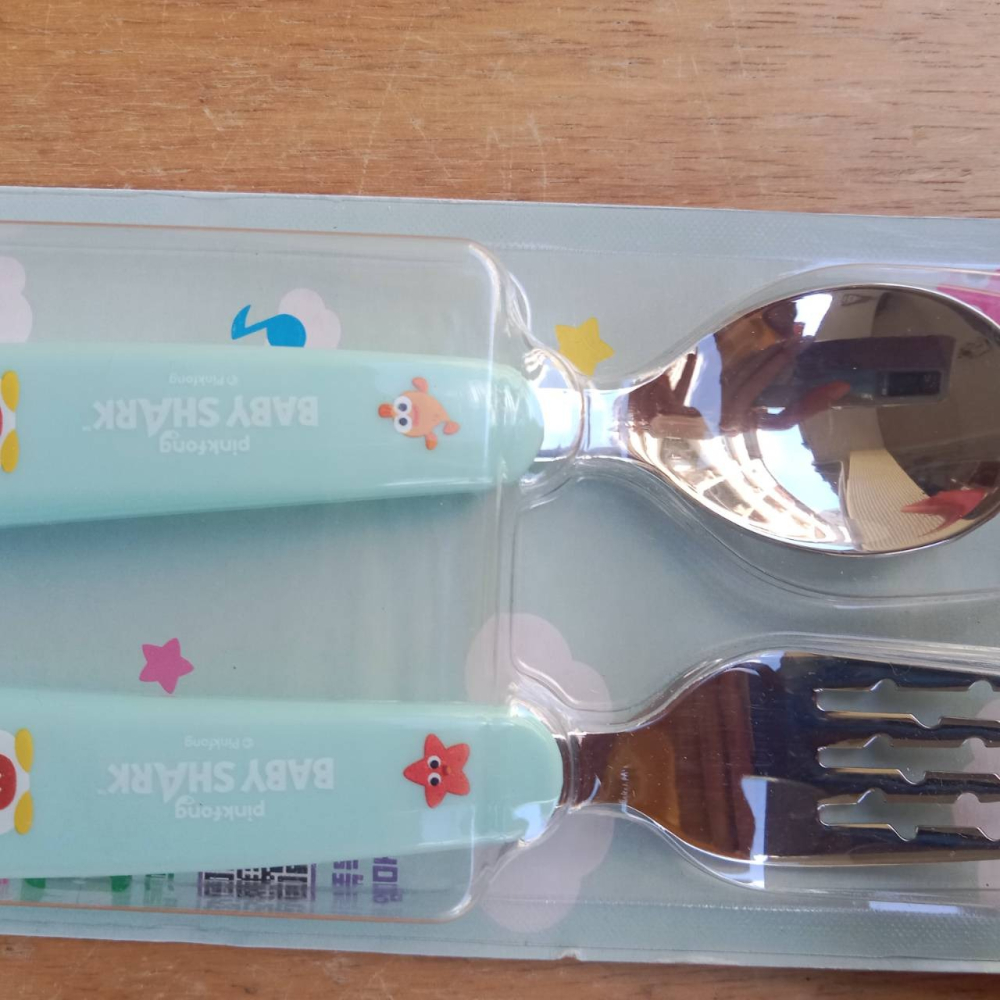 韓國 鯊魚寶寶 不銹鋼 叉子 湯匙 兒童餐具-細節圖3