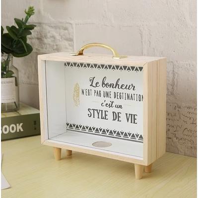 北歐風存錢筒 字母印花木質存錢筒 網美透明木質 存錢罐 儲蓄桶 儲錢 存錢 儲蓄 零錢 理財 文青風存錢筒 存錢筒-細節圖4