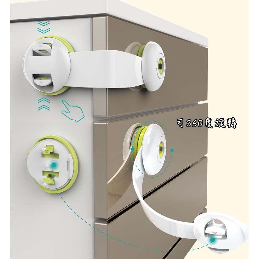 【藍總監】 歐規雙按鈕安全鎖 高級款兒童安全鎖 床頭櫃鎖 冰箱鎖 衣櫃鎖 抽屜鎖 電視櫃鎖 插座保護蓋 360度安全鎖-細節圖2
