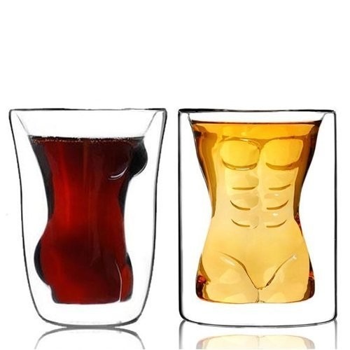 【藍總監】創意玻璃杯 飲料杯 烈酒杯 情侶對杯 耐熱玻璃 雙層玻璃 威士忌杯 猛男小鮮肉與性感女神造型-細節圖2