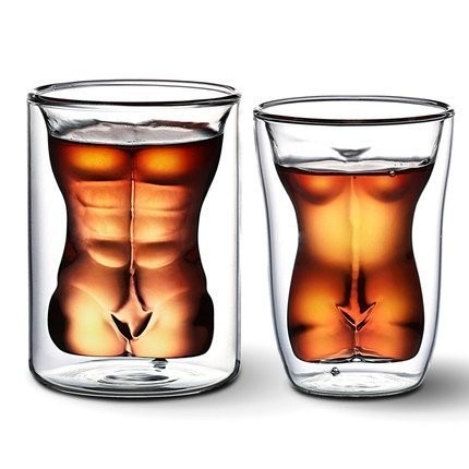 【藍總監】創意玻璃杯 飲料杯 烈酒杯 情侶對杯 耐熱玻璃 雙層玻璃 威士忌杯 猛男小鮮肉與性感女神造型-細節圖3