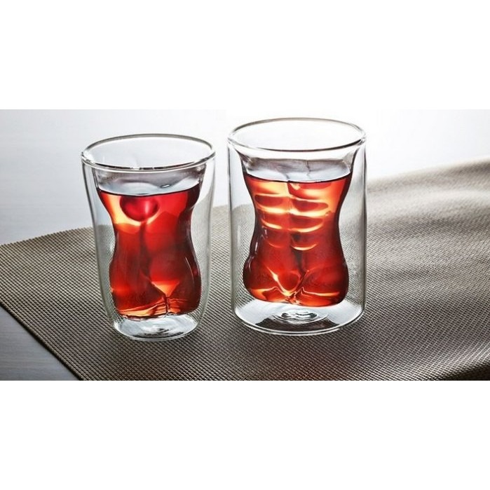 【藍總監】創意玻璃杯 飲料杯 烈酒杯 情侶對杯 耐熱玻璃 雙層玻璃 威士忌杯 猛男小鮮肉與性感女神造型-細節圖4
