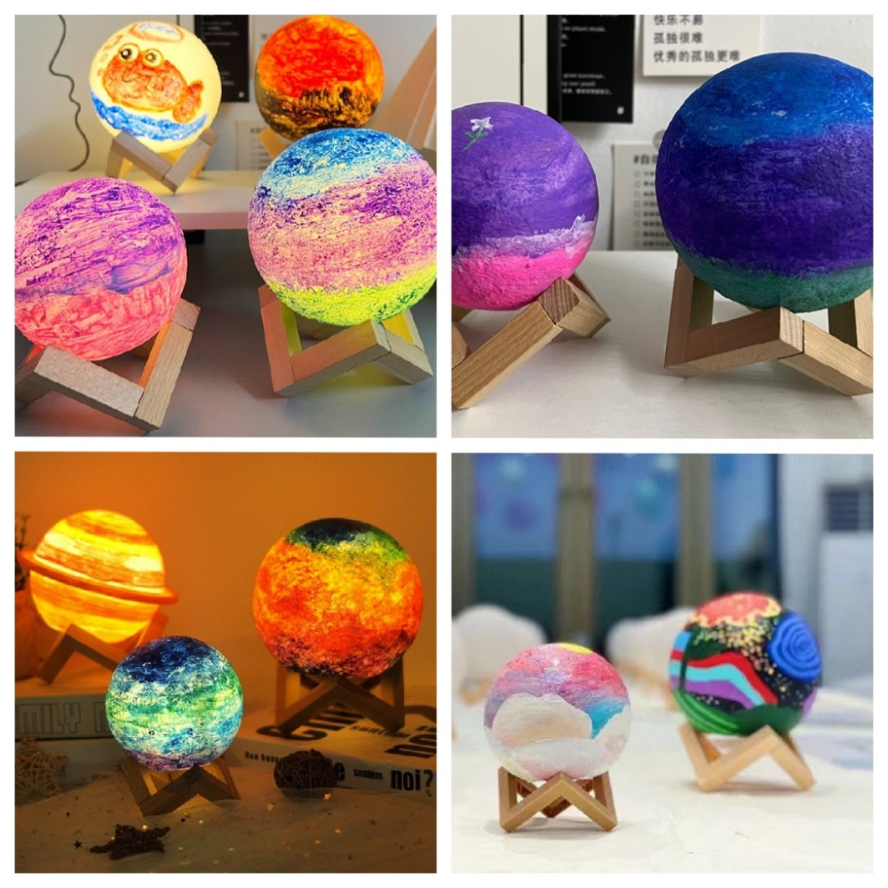 【藍總監】彩繪月球燈 幼兒園 手工 DIY塗鴉 手繪月球燈 暖場活動 diy裝飾 小夜燈 月球小夜燈 月球燈 星球燈-細節圖8