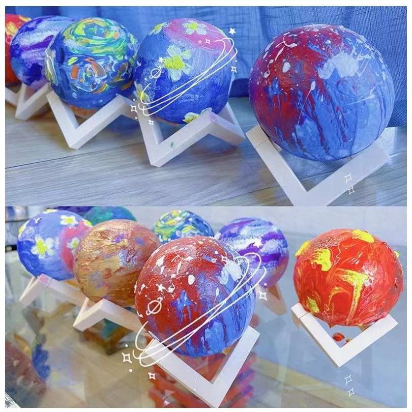 【藍總監】彩繪月球燈 幼兒園 手工 DIY塗鴉 手繪月球燈 暖場活動 diy裝飾 小夜燈 月球小夜燈 月球燈 星球燈-細節圖5