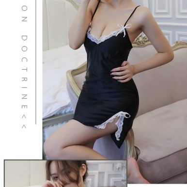 撩男友-深V 誘惑 性感 睡衣 緞面 雪紡 蕾絲邊 吊帶裙 低胸 睡裙(情趣內衣,情趣睡衣,火辣,露胸,露奶,露溝,衣服-細節圖4