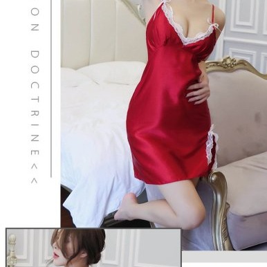 撩男友-深V 誘惑 性感 睡衣 緞面 雪紡 蕾絲邊 吊帶裙 低胸 睡裙(情趣內衣,情趣睡衣,火辣,露胸,露奶,露溝,衣服-細節圖6