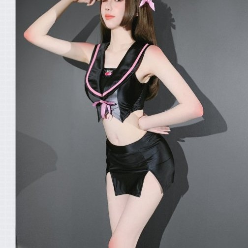 性感 青果領上衣+短裙+髮帶+丁褲 cos服 制服 誘惑 角色扮演 學生(情趣內衣、表演服、旅拍服、夫妻情趣、火辣、表演-細節圖2