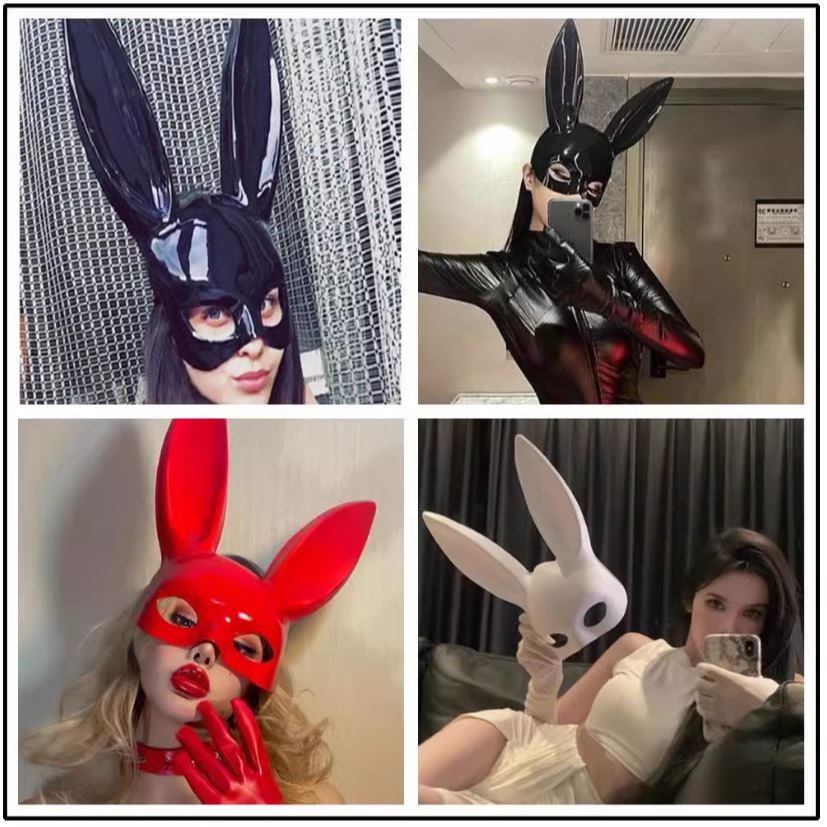 兔耳 兔耳朵 半臉 面具 成人 黑色 兔女郎 萬聖節 兔子 道具 面罩 化妝舞會 表演 派對 尾牙(復活節、女王、夜店)-細節圖5