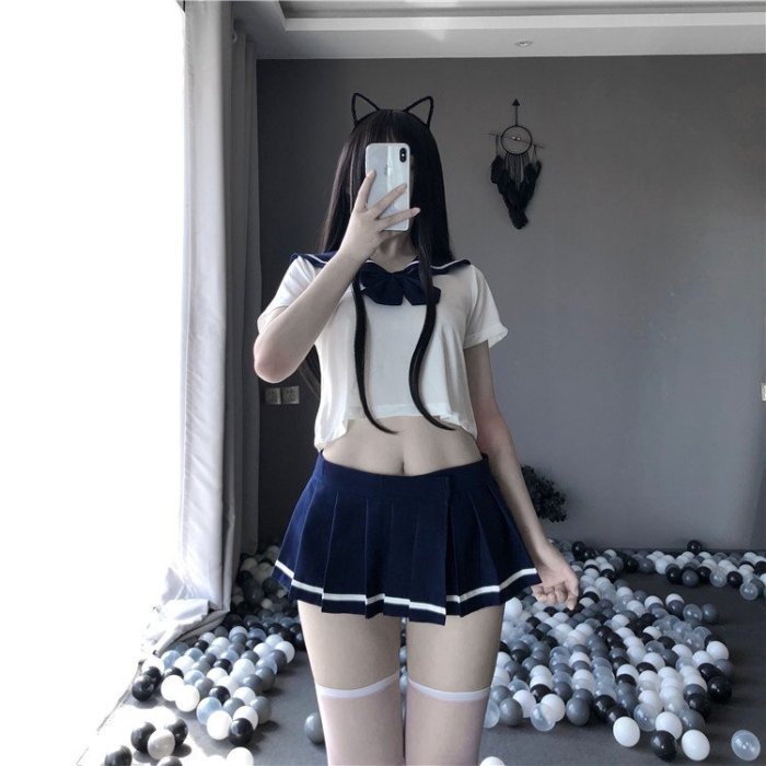 性感 質感 蝴蝶結 學生服 露腰 小胸 露腿 短裙 衣服 表演服 小奶(情趣內衣,角色扮演,攝影服,制服,夜店服,派對服-細節圖2