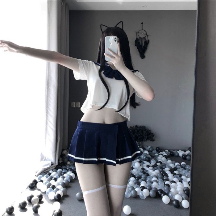 性感 質感 蝴蝶結 學生服 露腰 小胸 露腿 短裙 衣服 表演服 小奶(情趣內衣,角色扮演,攝影服,制服,夜店服,派對服-細節圖4