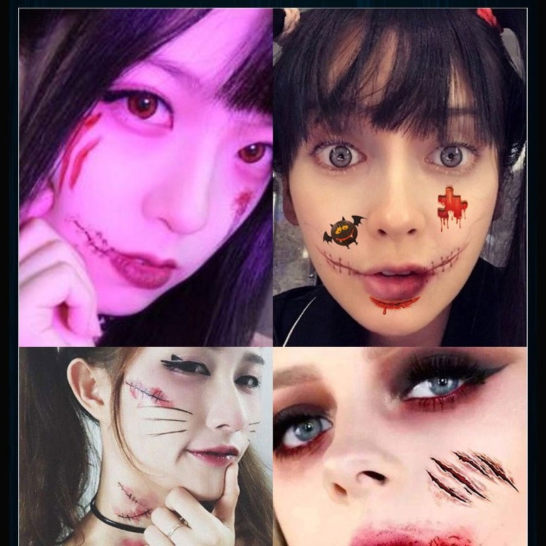 4入-萬聖節 紋身貼 搞怪 傷疤 傷痕 刀疤 嚇人 特效 紋身 防水 直播 吸睛 表演 外拍 夜店 派對 刺青 貼紙-細節圖5