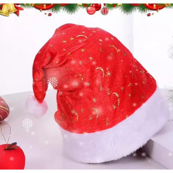 絨毛 加厚 聖誕帽 聖誕節 服裝 帽子 雪花 月亮 金色 銀色(聖誕節、聖誕、禮物、交換、聖誕趴、party、舞會)-細節圖2