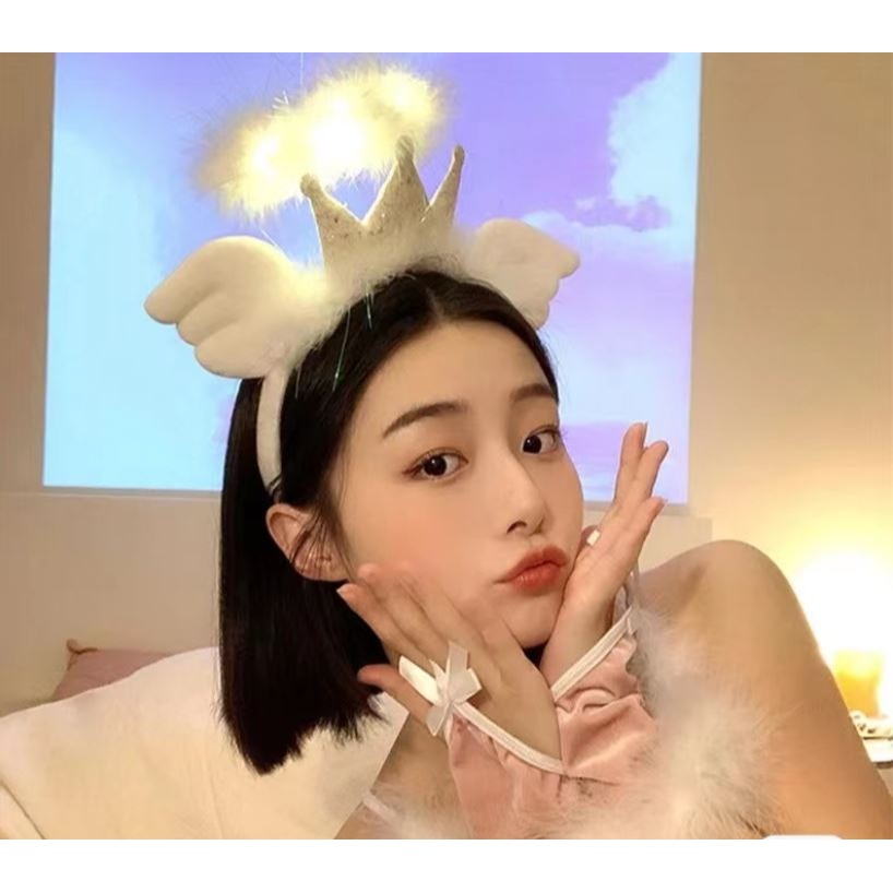 (快速出貨-桃園)三段 發光 天使 皇冠 髮箍 頭飾 頭箍 仙女 仙氣 拍照 道具 婚紗 婚禮 進場 派對 聖誕節 裝扮-細節圖4