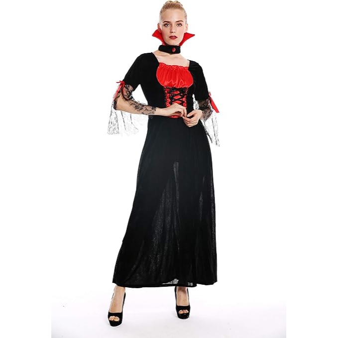 (快速出貨-桃園)成人 女 吸血鬼 公爵 服裝 衣服 萬聖節 派對 化裝 舞會 道具服 表演 表演服 德古拉 舞台劇-細節圖5